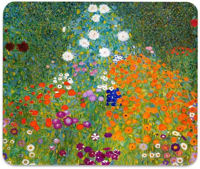 Main image of Anti-Slip Gaming & Office Mouse Pad with Stitched Edges 9.5 x 7.9 Inch, Art Bauerngarten by Gustav Klimt Historic Cultural Illustrations Fine Art Traditional Scenic Durable Smooth Surface Desk Mat