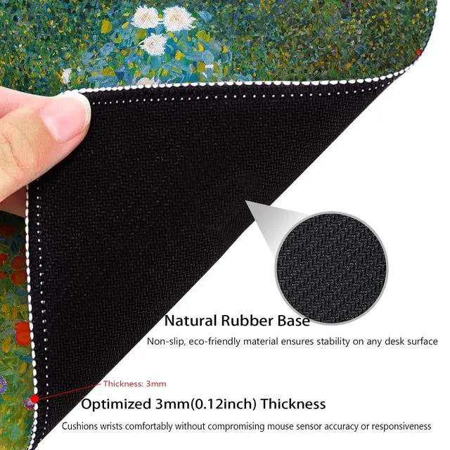 Alt view image 5 of 6 - Anti-Slip Gaming & Office Mouse Pad with Stitched Edges 9.5 x 7.9 Inch, Art Bauerngarten by Gustav Klimt Historic Cultural Illustrations Fine Art Traditional Scenic Durable Smooth Surface Desk Mat