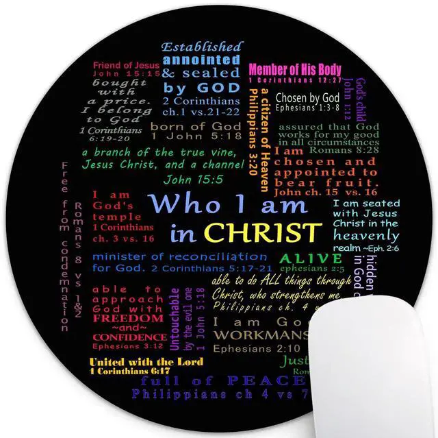 Main image of Inspirational Quote Round Mouse Pad, Christian Bible Verse Scripture Colorful Motivational Design Cute Circular Mat for Desk Decor