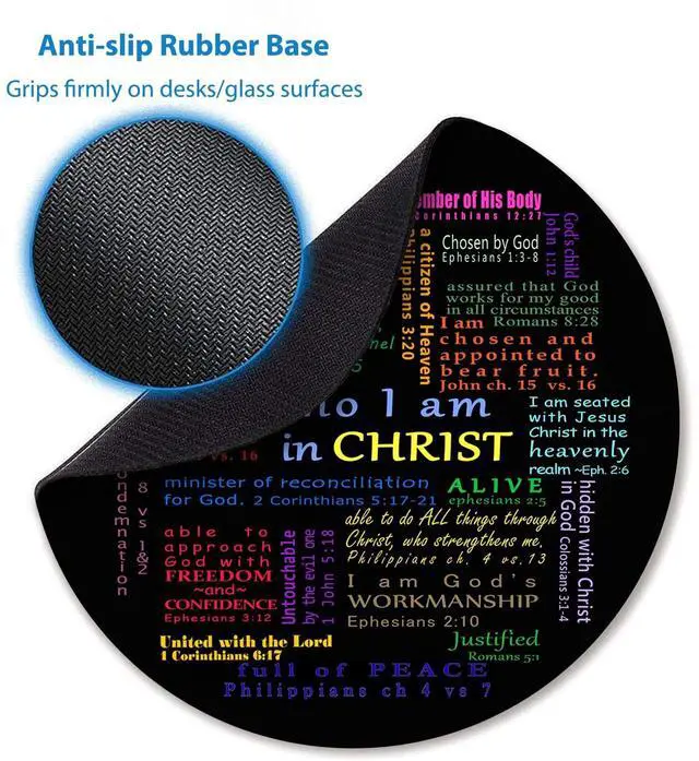 Alt view image 3 of 6 - Inspirational Quote Round Mouse Pad, Christian Bible Verse Scripture Colorful Motivational Design Cute Circular Mat for Desk Decor