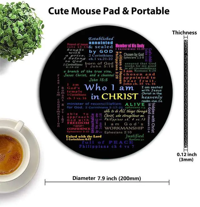 Alt view image 2 of 6 - Inspirational Quote Round Mouse Pad, Christian Bible Verse Scripture Colorful Motivational Design Cute Circular Mat for Desk Decor