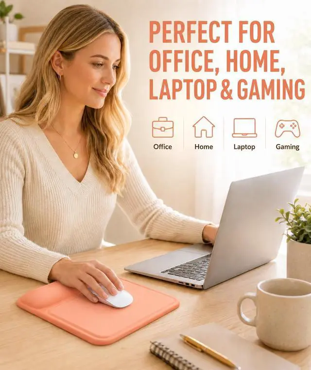 Alt view image 7 of 7 - Ergonomic Mouse Pad with Wrist Rest, Gel Mousepad with Soft Wrist Support, Non-Slip PU Base, Smooth Surface Mouse Pad for Wrist Pain Relief, Computer Laptop Office Home & Gaming (Orange)