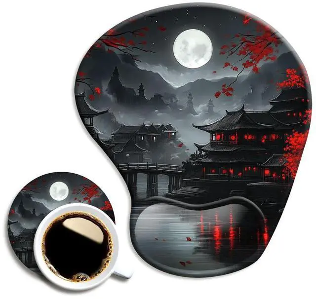 Main image of Ergonomic Mouse Pad with Wrist Rest,Gaming Mouse Pad with Wrist Support,Funny Mouse Pads for Desk,Computer Mousepad with Non-Slip Pain Relief PU Base,Cute Office Desk Accessories,Full Moon