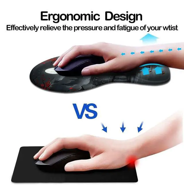 Alt view image 2 of 6 - Ergonomic Mouse Pad with Wrist Rest,Gaming Mouse Pad with Wrist Support,Funny Mouse Pads for Desk,Computer Mousepad with Non-Slip Pain Relief PU Base,Cute Office Desk Accessories,Full Moon