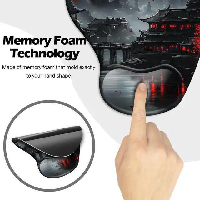 Alt view image 4 of 6 - Ergonomic Mouse Pad with Wrist Rest,Gaming Mouse Pad with Wrist Support,Funny Mouse Pads for Desk,Computer Mousepad with Non-Slip Pain Relief PU Base,Cute Office Desk Accessories,Full Moon