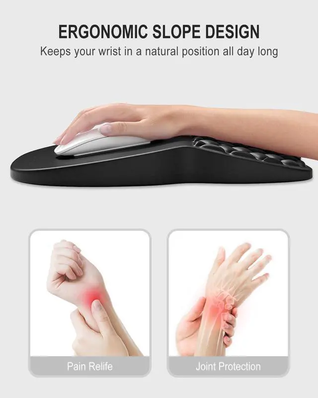Alt view image 3 of 7 - Ergonomic Mouse Pad with Wrist Rest, Comfortable Slope Computer Mouse Mat with Wrist Support, Memory Foam Filling, Non-Slip Silicone Base, Pain Relief, for Gaming & Work, 8 x 12 in, Black