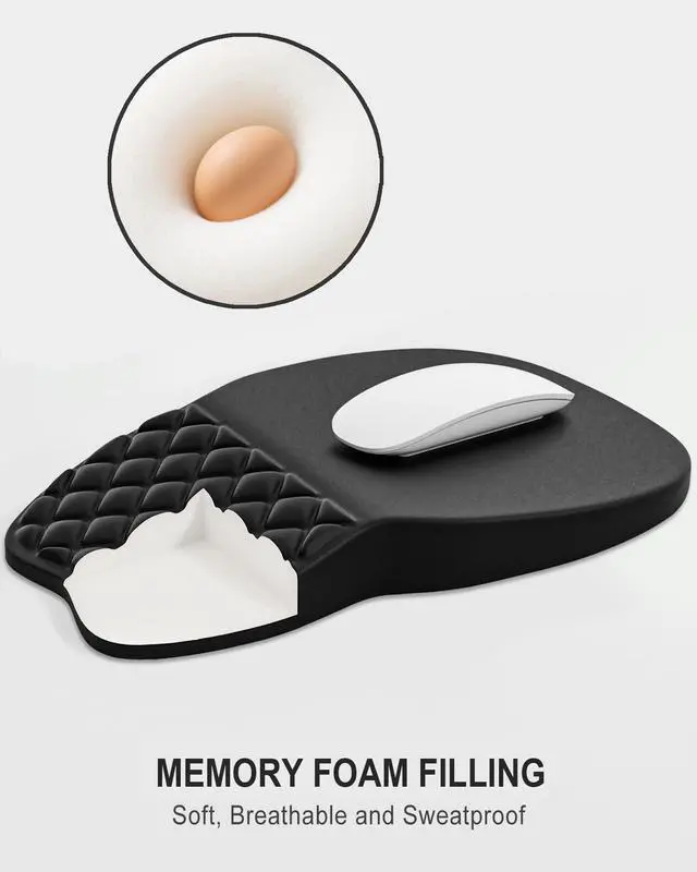 Alt view image 4 of 7 - Ergonomic Mouse Pad with Wrist Rest, Comfortable Slope Computer Mouse Mat with Wrist Support, Memory Foam Filling, Non-Slip Silicone Base, Pain Relief, for Gaming & Work, 8 x 12 in, Black