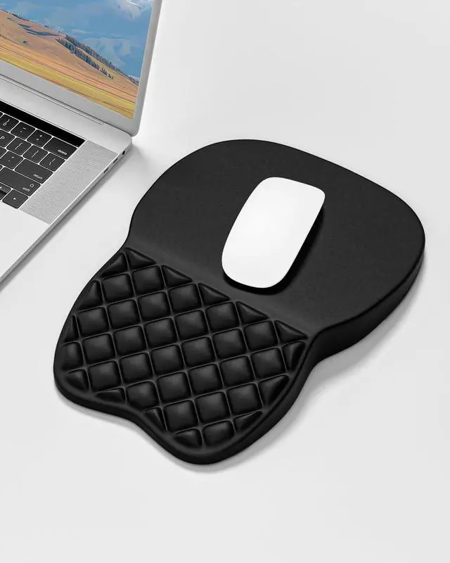 Alt view image 6 of 7 - Ergonomic Mouse Pad with Wrist Rest, Comfortable Slope Computer Mouse Mat with Wrist Support, Memory Foam Filling, Non-Slip Silicone Base, Pain Relief, for Gaming & Work, 8 x 12 in, Black