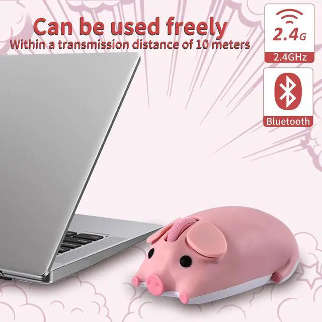 Alt view image 3 of 7 - Wireless Mouse Dual Mode Bluetooth 5.1/2.4G USB Lovely Cute Animal Pig Shaped Mice 1200DPI Portable Cordless Mute Ergonomic Mouse for Laptop PC iPad Windows/iOS/Android Children Kids Gift (Pink)