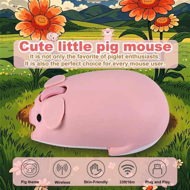 Alt view image 2 of 7 - Wireless Mouse Dual Mode Bluetooth 5.1/2.4G USB Lovely Cute Animal Pig Shaped Mice 1200DPI Portable Cordless Mute Ergonomic Mouse for Laptop PC iPad Windows/iOS/Android Children Kids Gift (Pink)