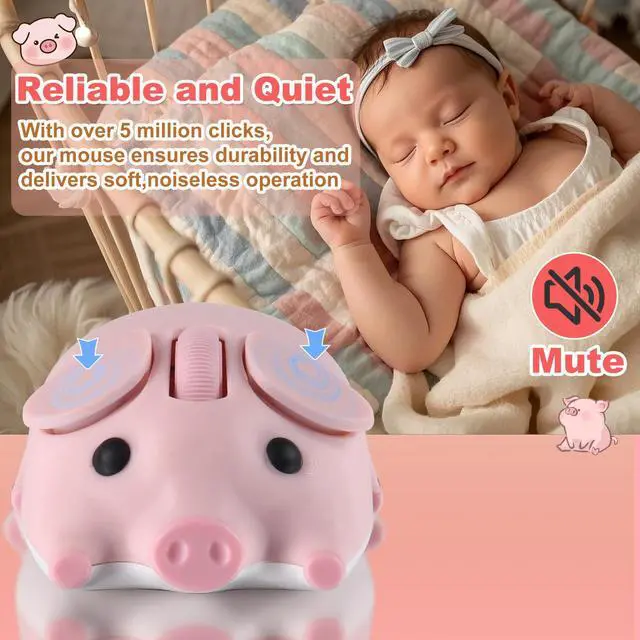 Alt view image 5 of 7 - Wireless Mouse Dual Mode Bluetooth 5.1/2.4G USB Lovely Cute Animal Pig Shaped Mice 1200DPI Portable Cordless Mute Ergonomic Mouse for Laptop PC iPad Windows/iOS/Android Children Kids Gift (Pink)