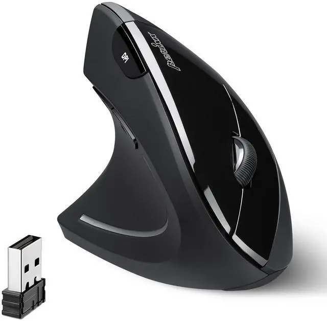 Main image of PERIMICE-713L, Wireless Ergonomic Left Handed Vertical Mouse, 6 Buttons Design, 3 Level DPI, Black, Medium