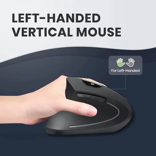 Alt view image 2 of 6 - PERIMICE-713L, Wireless Ergonomic Left Handed Vertical Mouse, 6 Buttons Design, 3 Level DPI, Black, Medium