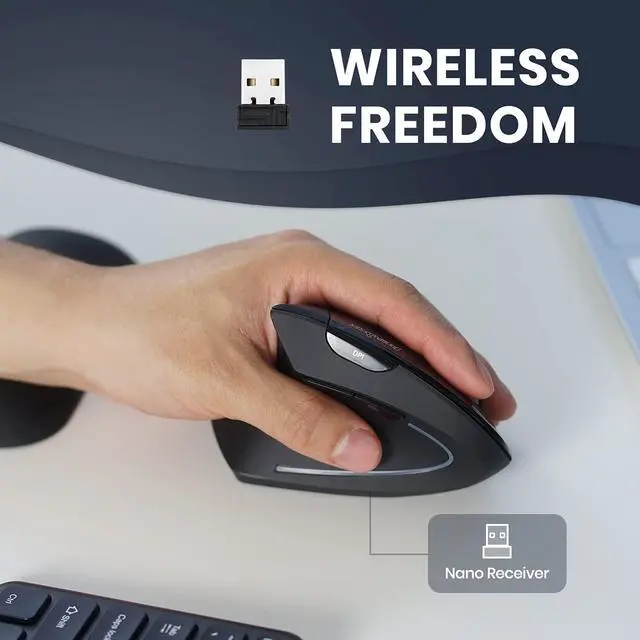 Alt view image 6 of 6 - PERIMICE-713L, Wireless Ergonomic Left Handed Vertical Mouse, 6 Buttons Design, 3 Level DPI, Black, Medium