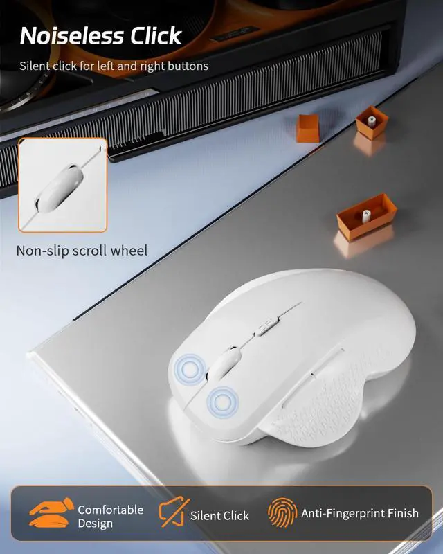 Alt view image 4 of 7 - G09 Bluetooth Wireless Mouse, BT5.1 & 2.4Ghz Rechargeable Computer Mouse with USB Receiver and Type C Adapter, Ergonomic Bluetooth Mice for Laptop, iPad, Mac - White