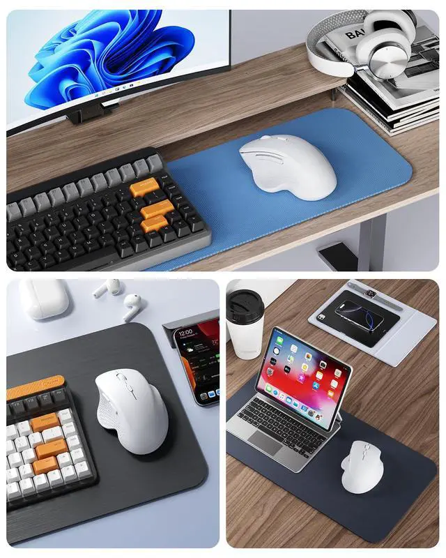 Alt view image 7 of 7 - G09 Bluetooth Wireless Mouse, BT5.1 & 2.4Ghz Rechargeable Computer Mouse with USB Receiver and Type C Adapter, Ergonomic Bluetooth Mice for Laptop, iPad, Mac - White