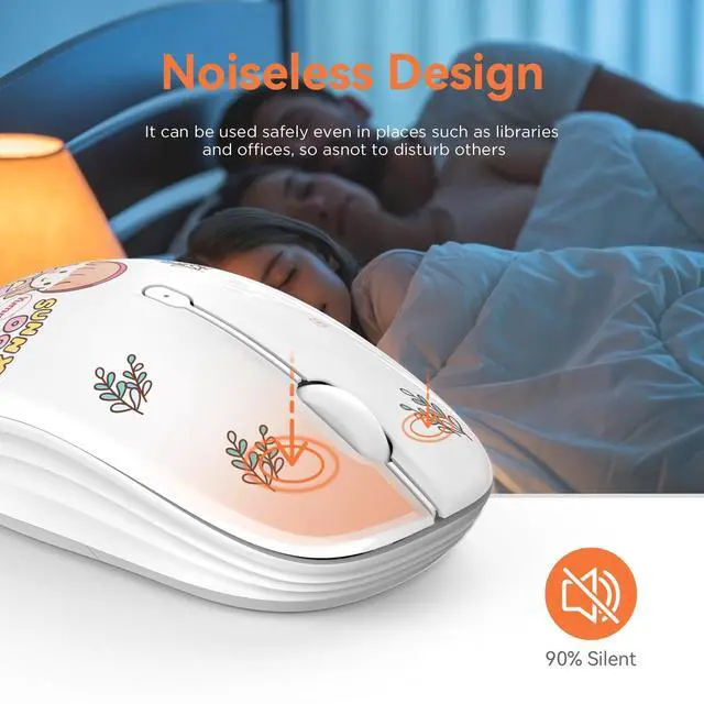 Alt view image 3 of 7 - Cute Wireless Mouse Dual Mode with 2.4GHz USB Receiver and Bluetooth Connection for Laptop, iPad, Mac, AA Battery Silent Cartoon Cordless Mice for Kids and Students (Rabbit & Girl)