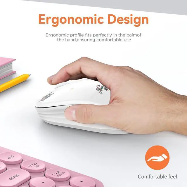Alt view image 5 of 7 - Cute Wireless Mouse Dual Mode with 2.4GHz USB Receiver and Bluetooth Connection for Laptop, iPad, Mac, AA Battery Silent Cartoon Cordless Mice for Kids and Students (Rabbit & Girl)