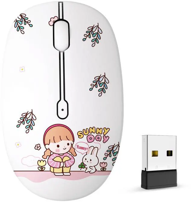 Main image of Cute Wireless Mouse Dual Mode with 2.4GHz USB Receiver and Bluetooth Connection for Laptop, iPad, Mac, AA Battery Silent Cartoon Cordless Mice for Kids and Students (Rabbit & Girl)