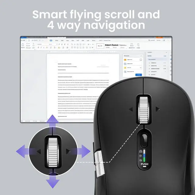Alt view image 4 of 7 - Wireless Bluetooth Multi-Device mouse with 7 Programmable Buttons(Mac/Windows), 4-way Navigation Scroll, 5 level DPI, Side Scroll, Quiet Click Mice for Computer, Laptop, PC, iPad, Tablet, MacBook.