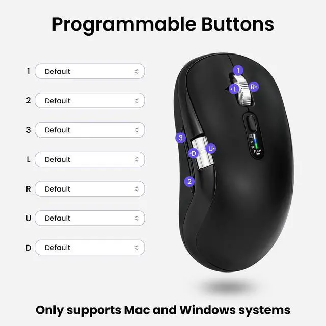 Alt view image 6 of 7 - Wireless Bluetooth Multi-Device mouse with 7 Programmable Buttons(Mac/Windows), 4-way Navigation Scroll, 5 level DPI, Side Scroll, Quiet Click Mice for Computer, Laptop, PC, iPad, Tablet, MacBook.