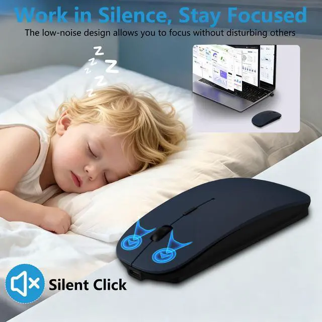 Alt view image 3 of 7 - Rechargeable Bluetooth Wireless Mouse with Jiggler, Silent Slim Mouse for MacBook, iPad, Laptop & PC, USB-C/USB-A Dual Receiver, BT5.2 & 2.4G Portable Optical Mouse with Adjustable DPI - Blue