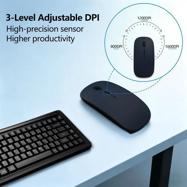 Alt view image 5 of 7 - Rechargeable Bluetooth Wireless Mouse with Jiggler, Silent Slim Mouse for MacBook, iPad, Laptop & PC, USB-C/USB-A Dual Receiver, BT5.2 & 2.4G Portable Optical Mouse with Adjustable DPI - Blue