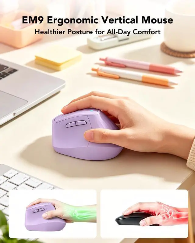 Alt view image 3 of 6 - Ergonomic Mouse Wireless, Bluetooth Vertical Mouse, 5-Level Adjustable DPI, 2.4G Silent Switch Mice for Windows, MacOS, IPadOS, Laptop, PC, Purple