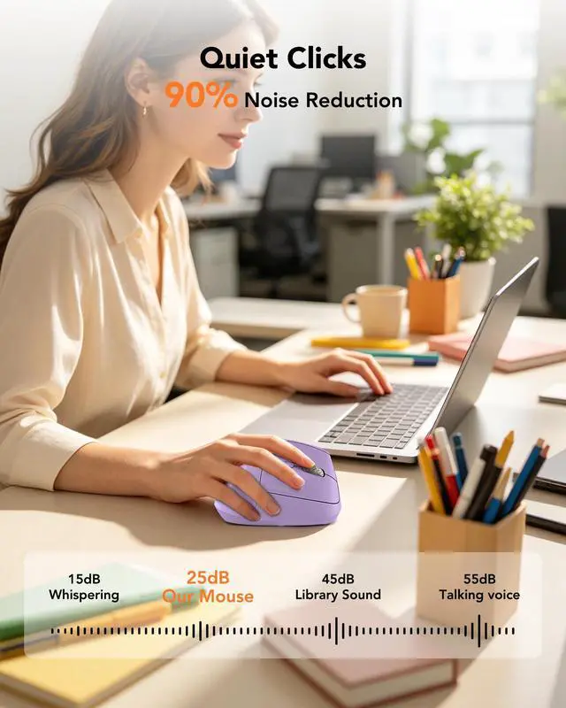Alt view image 6 of 6 - Ergonomic Mouse Wireless, Bluetooth Vertical Mouse, 5-Level Adjustable DPI, 2.4G Silent Switch Mice for Windows, MacOS, IPadOS, Laptop, PC, Purple