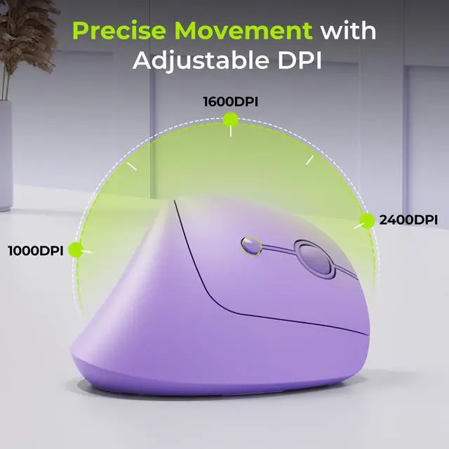 Alt view image 4 of 7 - Ergonomic Wireless Mouse, MOU200 Vertical Bluetooth Mouse with 2.4G USB Receiver, Dual Bluetooth, Quiet Clicks, 52° Grip, 3-Level DPI, 83g Right Hand Mouse for Laptop PC Mac Android, Purple