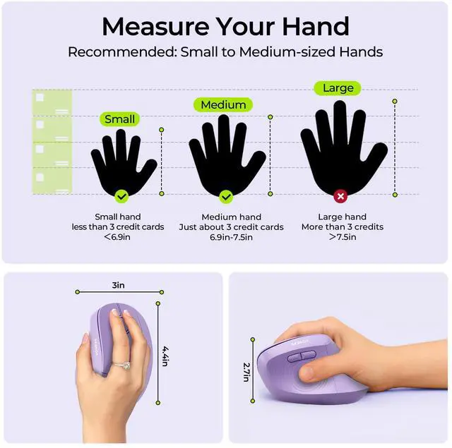 Alt view image 6 of 7 - Ergonomic Wireless Mouse, MOU200 Vertical Bluetooth Mouse with 2.4G USB Receiver, Dual Bluetooth, Quiet Clicks, 52° Grip, 3-Level DPI, 83g Right Hand Mouse for Laptop PC Mac Android, Purple