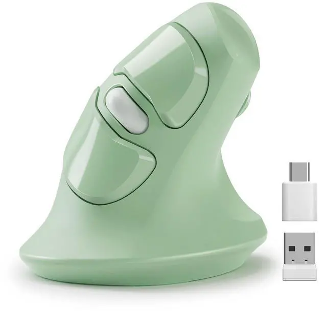 Main image of Ergonomic Vertical Wireless Mouse, Silent Cordless Mouse with USB-A & Type-C Receiver, 800/1200/1600 DPI, 6 Buttons, Reduces Wrist Strain for Windows, Mac, PC & Laptop Green