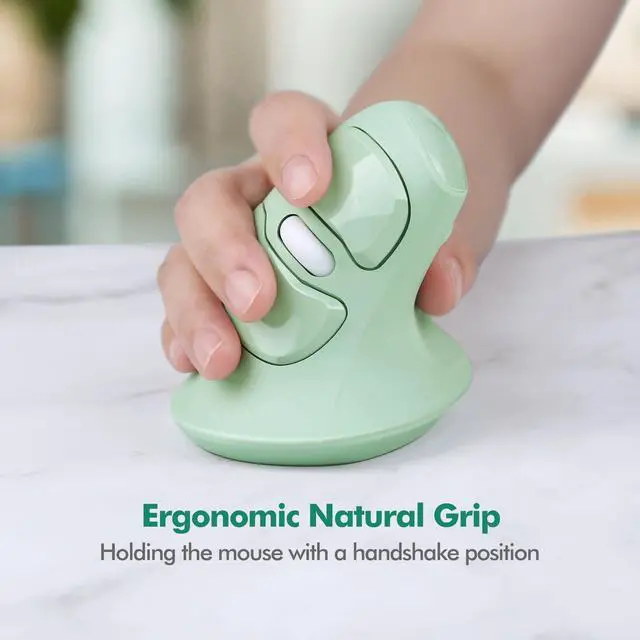 Alt view image 3 of 7 - Ergonomic Vertical Wireless Mouse, Silent Cordless Mouse with USB-A & Type-C Receiver, 800/1200/1600 DPI, 6 Buttons, Reduces Wrist Strain for Windows, Mac, PC & Laptop Green