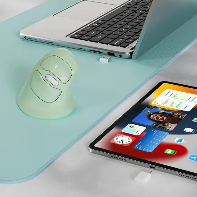 Alt view image 7 of 7 - Ergonomic Vertical Wireless Mouse, Silent Cordless Mouse with USB-A & Type-C Receiver, 800/1200/1600 DPI, 6 Buttons, Reduces Wrist Strain for Windows, Mac, PC & Laptop Green