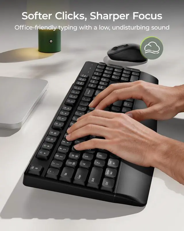 Alt view image 5 of 7 - Wireless Bluetooth Keyboard Mouse Combo, COE200 Ergonomic Keyboard with Wrist Rest, Silent Mouse, Multi-Device Connection, Full-Size Compatible for Windows PC Laptop Mac MacBook, Black