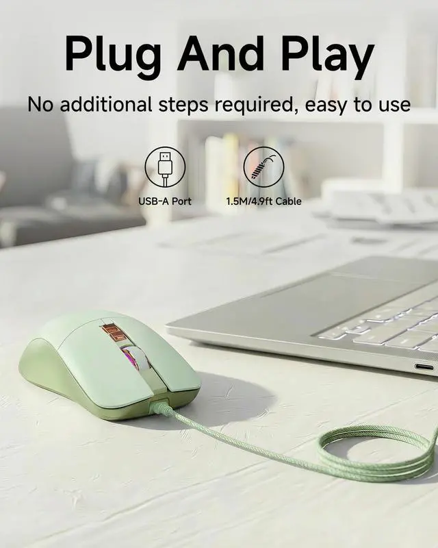 Alt view image 4 of 7 - EWEADN G309 Wired Mouse, 7-Button Ergonomic Computer Corded Mouse with 2400 DPI, 4 Adjustment Levels DPI, Optical Office USB Mice with 5FT Cord for Laptop, PC, Desktop-Green