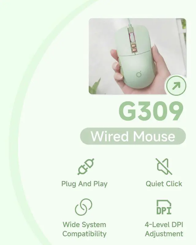 Alt view image 2 of 7 - EWEADN G309 Wired Mouse, 7-Button Ergonomic Computer Corded Mouse with 2400 DPI, 4 Adjustment Levels DPI, Optical Office USB Mice with 5FT Cord for Laptop, PC, Desktop-Green