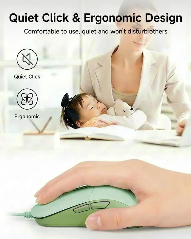Alt view image 6 of 7 - EWEADN G309 Wired Mouse, 7-Button Ergonomic Computer Corded Mouse with 2400 DPI, 4 Adjustment Levels DPI, Optical Office USB Mice with 5FT Cord for Laptop, PC, Desktop-Green