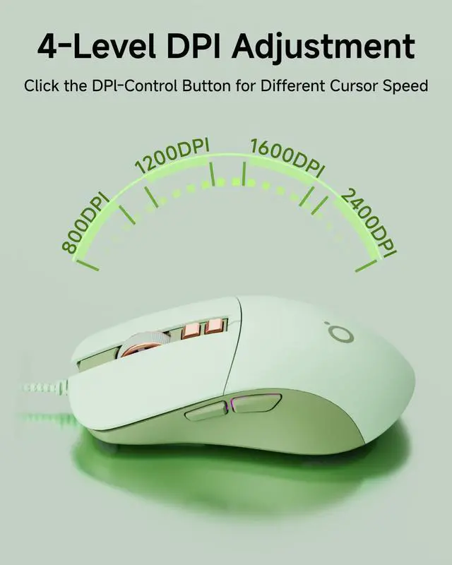 Alt view image 7 of 7 - EWEADN G309 Wired Mouse, 7-Button Ergonomic Computer Corded Mouse with 2400 DPI, 4 Adjustment Levels DPI, Optical Office USB Mice with 5FT Cord for Laptop, PC, Desktop-Green