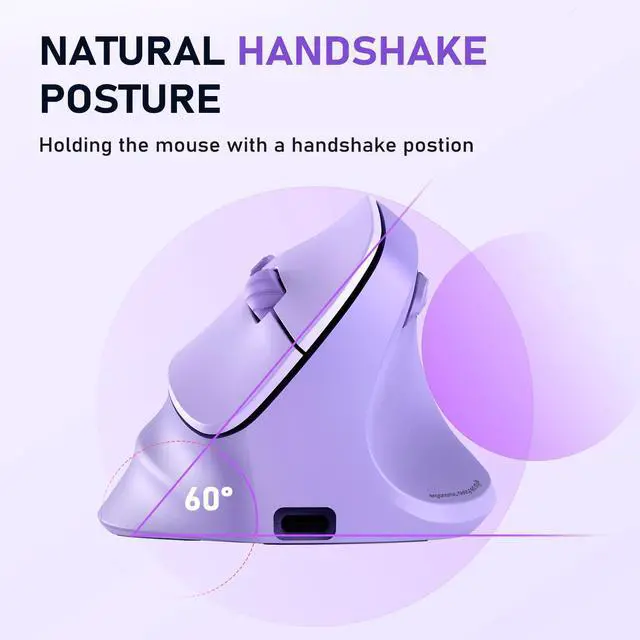 Alt view image 4 of 7 - Ergonomic Mouse, Wireless Vertical Mouse RGB Backlit Rechargeable Mice for Bluetooth(5.2 + 3.0) & USB-A with USB-C Adapter 4 Adjustable DPI Compatible Mac/Windows/Andriod/PC/Tablet/iPad Purple