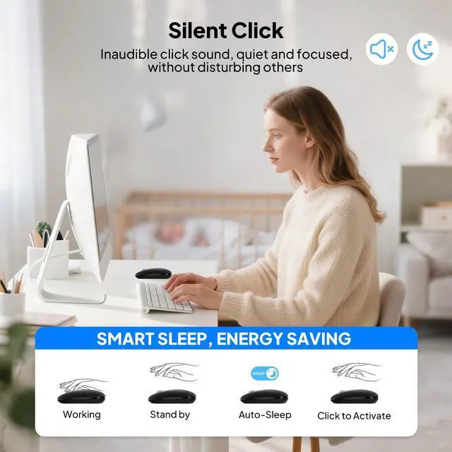 Alt view image 7 of 7 - Wireless Bluetooth Mouse,USB+BT×2,Slim Pebble Multi Device Small Travel Mice,Metal 4 Way Super Scrolling,± 3000 DPI,8 Buttons,Quiet,Portable,Long Battery for Laptop,Computer,Tablet,Mac,iPad,PC,Phone