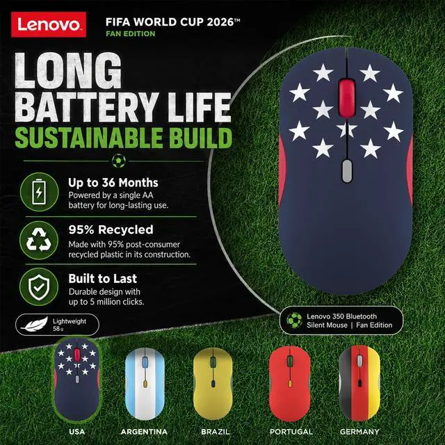 Alt view image 4 of 7 - 350 Bluetooth Silent Mouse (Fan Edition), Wireless Ergonomic Ambidextrous Design, Bluetooth 5.3, Adjustable DPI up to 2400, 36 Month Battery Life, Recycled Materials, USA Flag