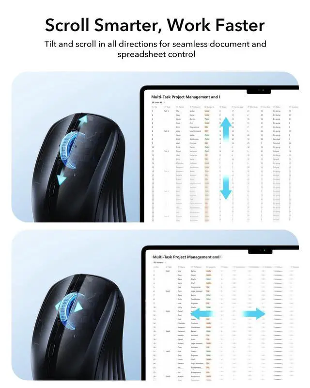 Alt view image 7 of 7 - MagMouse Snap-to-Carry Bluetooth Mouse, Rechargeable Wireless Mouse for Laptop with Built-in Charging Cable, Reusable Adhesive Holder, BT 5.0 + 2.4 GHz Connectivity, Silent, Ergonomic, Black