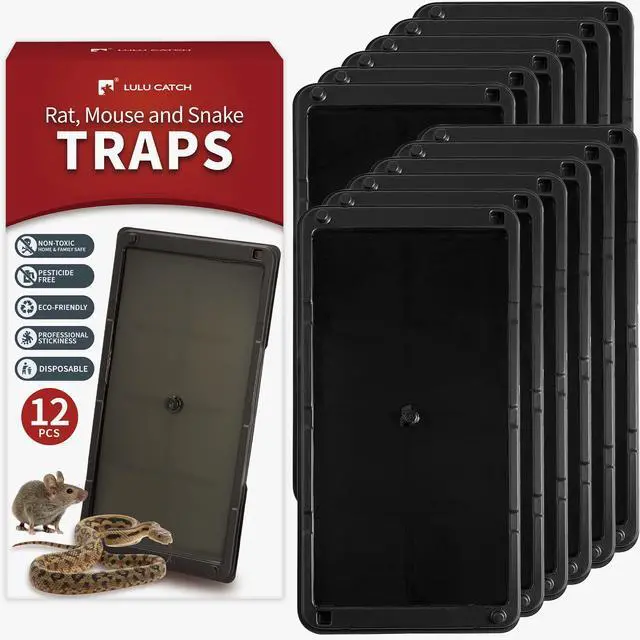 Main image of Mouse Glue Traps 12 Pack, Larger & Heavier Plastic Sticky Glue Traps with Extra-Strong Adhesive for Mice, Rats, Sticky Mouse Trap for Indoor Use, Easy to Set