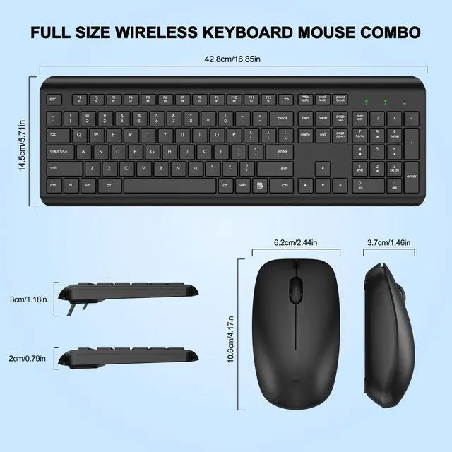 Alt view image 7 of 7 - Wireless Keyboard and Mouse Combo, Full-Size Silent Ergonomic Keyboard and Optical Mouse, Long Battery Life, 2.4GHz Lag-Free Cordless Mice Keyboard for Computer, Mac, Laptop, PC, Windows