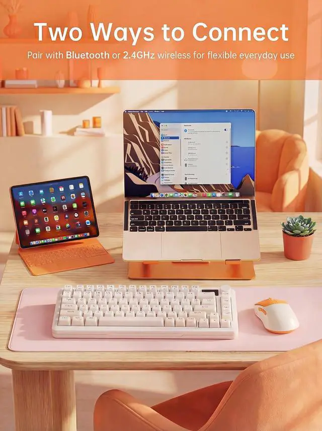 Alt view image 3 of 7 - H6 49g Wireless Mouse, Bluetooth & 2.4GHz Rechargeable Mouse, Lightweight Silent Ergonomic Mouse with USB-C Charging, Portable Right-Hand Office Mouse for Laptop, PC, MacBook, Office(Orange)