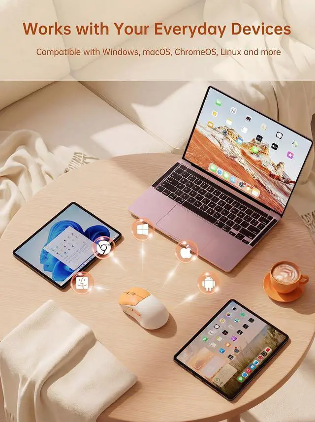 Alt view image 6 of 7 - H6 49g Wireless Mouse, Bluetooth & 2.4GHz Rechargeable Mouse, Lightweight Silent Ergonomic Mouse with USB-C Charging, Portable Right-Hand Office Mouse for Laptop, PC, MacBook, Office(Orange)