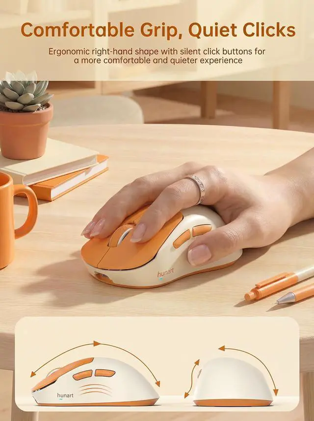 Alt view image 5 of 7 - H6 49g Wireless Mouse, Bluetooth & 2.4GHz Rechargeable Mouse, Lightweight Silent Ergonomic Mouse with USB-C Charging, Portable Right-Hand Office Mouse for Laptop, PC, MacBook, Office(Orange)