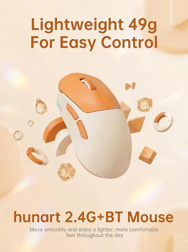 Alt view image 2 of 7 - H6 49g Wireless Mouse, Bluetooth & 2.4GHz Rechargeable Mouse, Lightweight Silent Ergonomic Mouse with USB-C Charging, Portable Right-Hand Office Mouse for Laptop, PC, MacBook, Office(Orange)