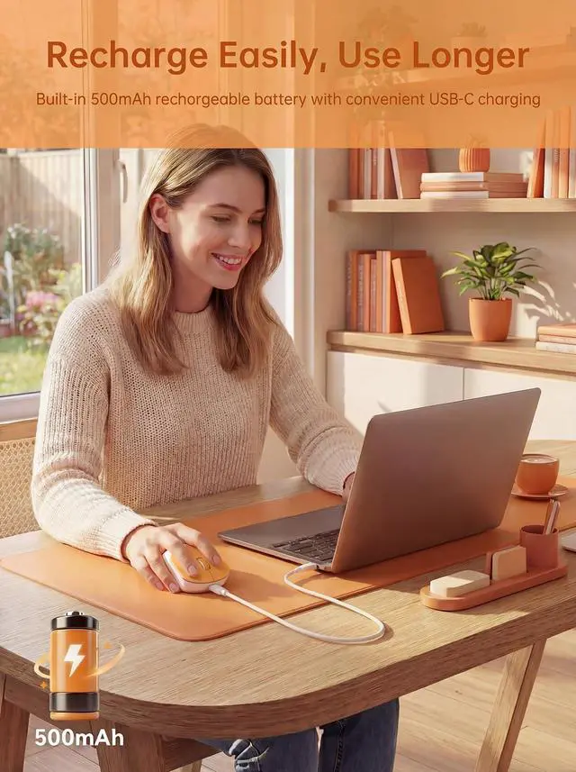 Alt view image 4 of 7 - H6 49g Wireless Mouse, Bluetooth & 2.4GHz Rechargeable Mouse, Lightweight Silent Ergonomic Mouse with USB-C Charging, Portable Right-Hand Office Mouse for Laptop, PC, MacBook, Office(Orange)